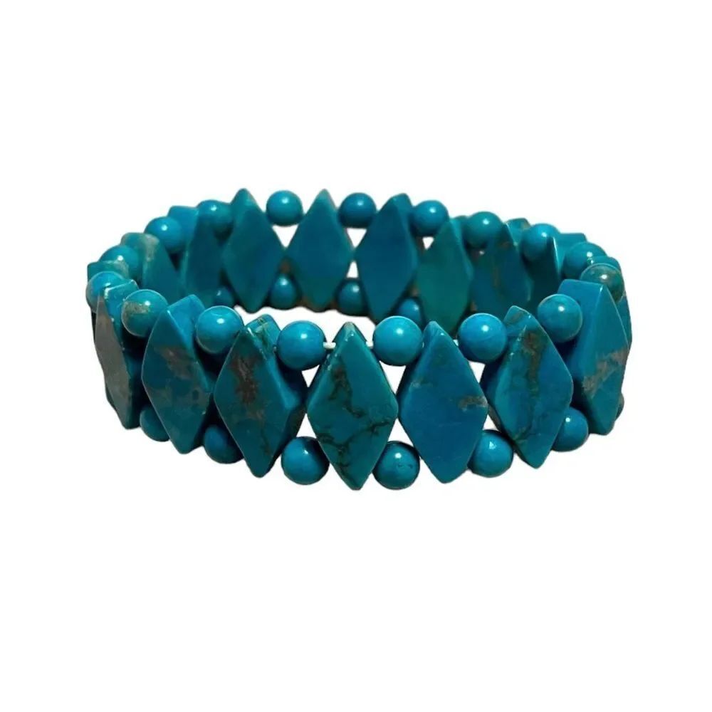 Turquoise Color Stone Geometric Stretch Bracelet